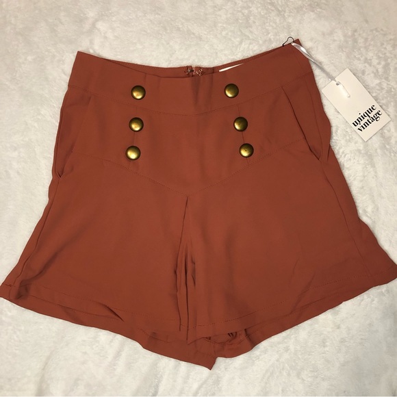 NWT Unique Vintage Rust Red Sweeney Sailor Shorts - Picture 3 of 5